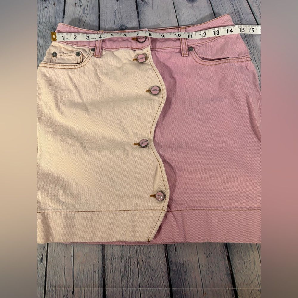GANNI Cream Light Lilac Wavy Cutline Streetwear Organic Denim Mini Skirt 38 - Picture 10 of 13